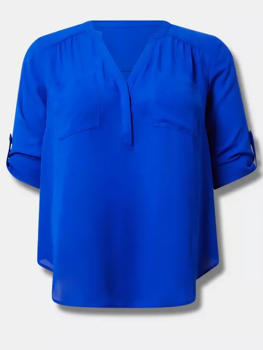 torrid Electric Blue V-Neck Roll Tab Sleeve Blouse - Picture 5 of 10